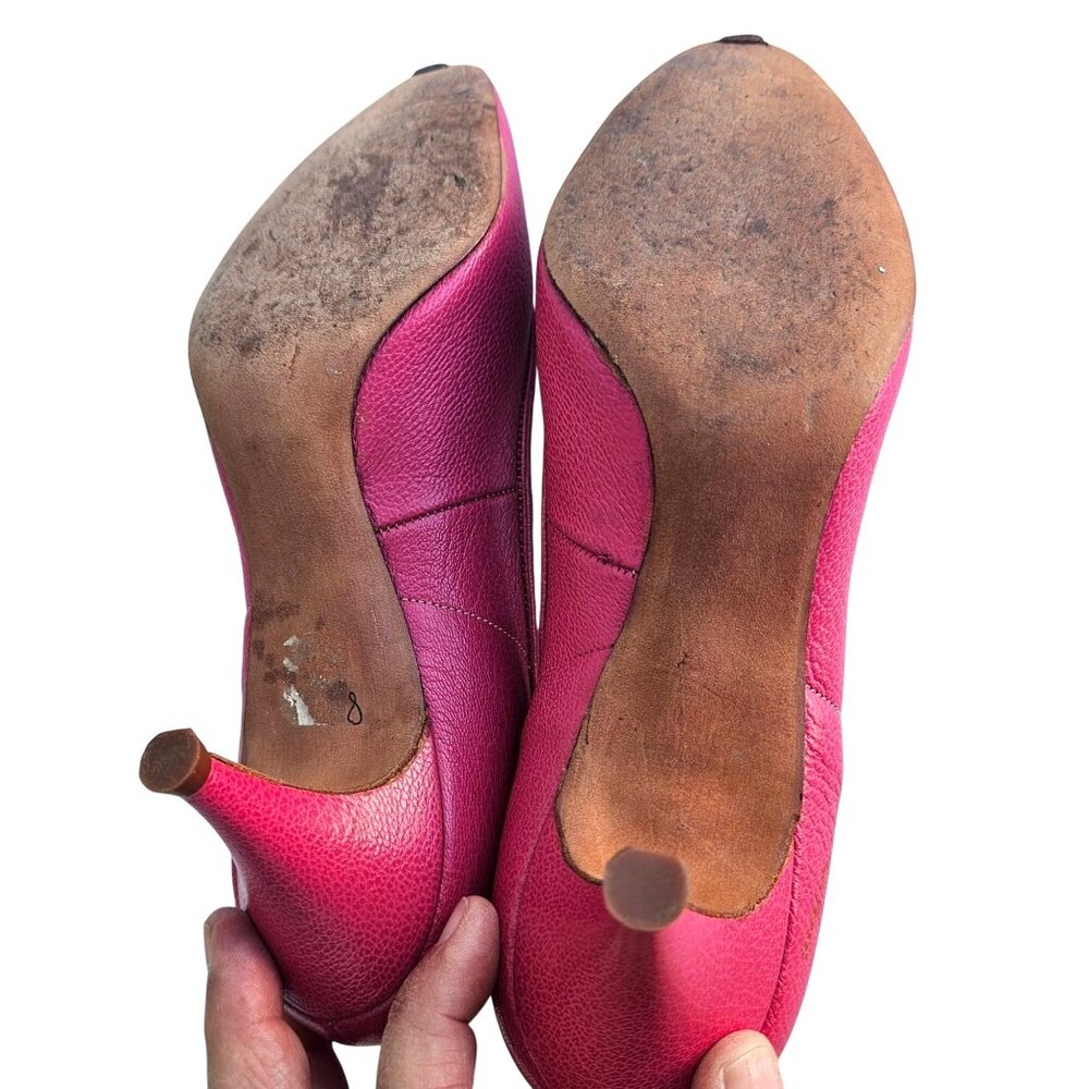 Vintage 50s Pink Leather Kitten Heel Pumps Sz 5B Rhodes Mr. Neal - Picture 4 of 16